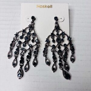 2/$25 HASKELL Silver Blue Crystal Chandelier Earrings